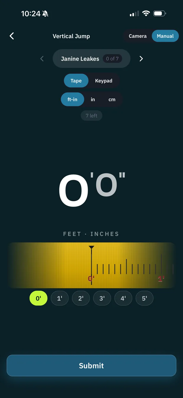 Measuring a vertical jump on a tape measure in the BreakAway app