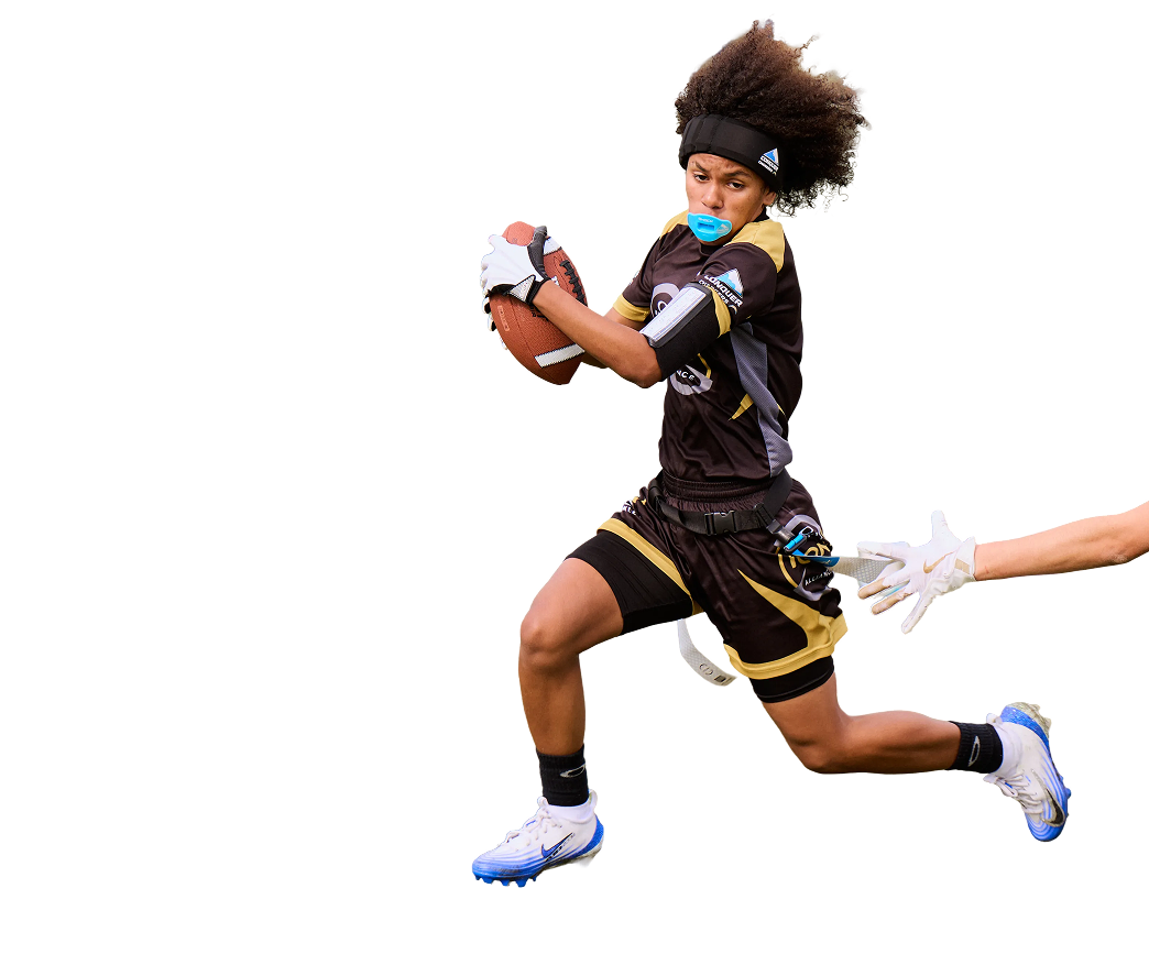 Youth flag football athletes competing in a tournament